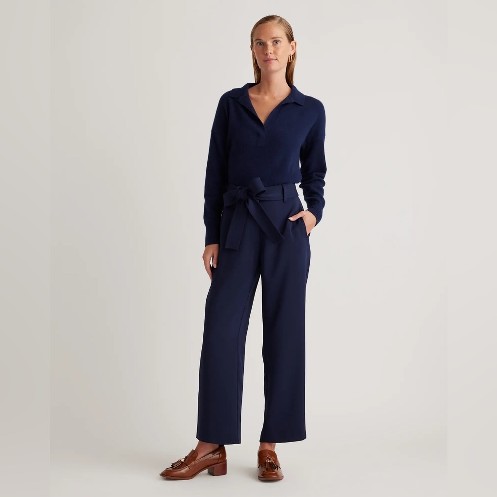 Quince Womens Stretch Crepe Paperbag Pants Navy 4